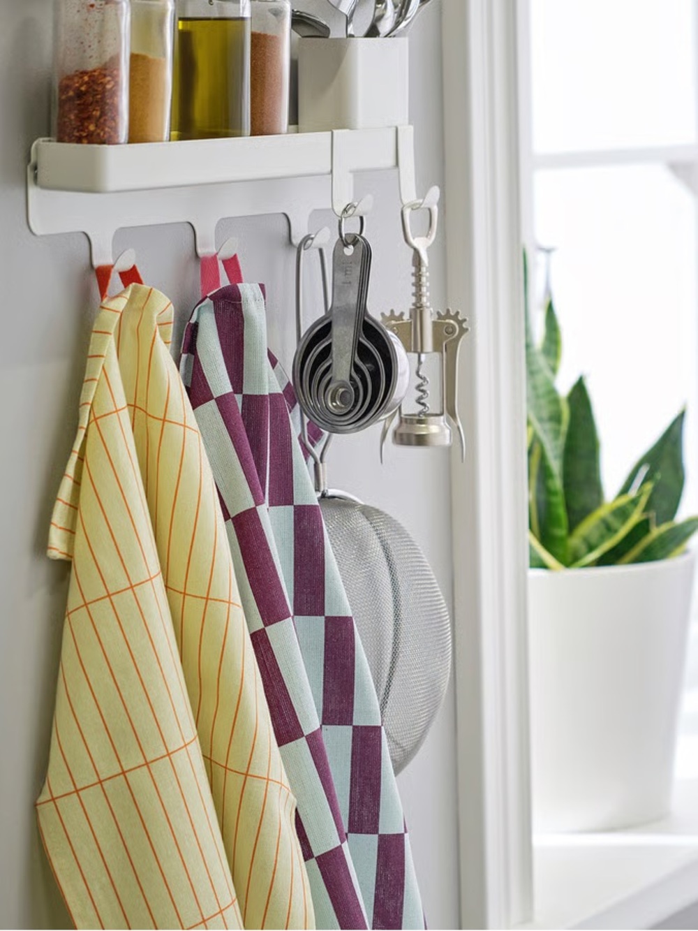 Kitchen Hanging Tea Towels - Purple & Yellow Check and Stripe Set